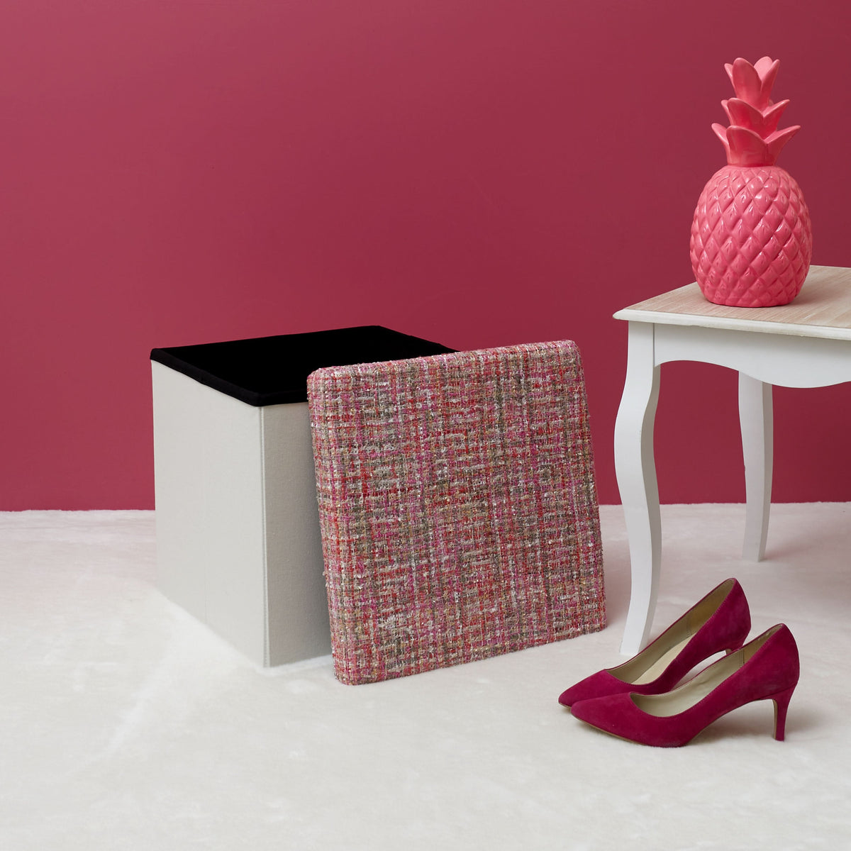 POUF PLIABLE TWEED ROSE