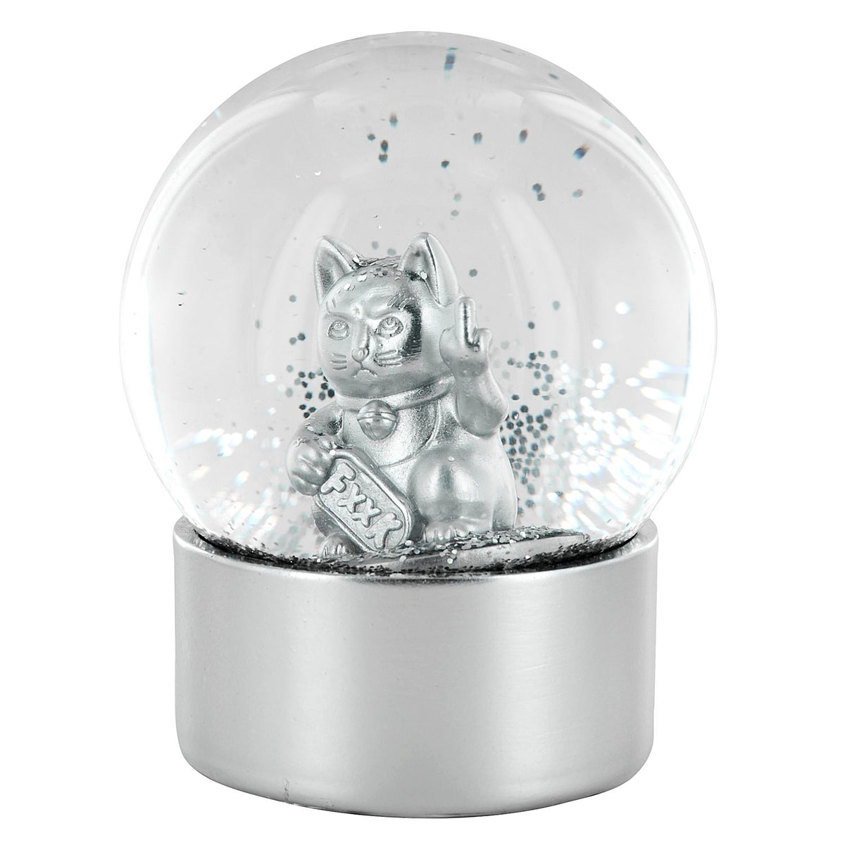 BOULE A NEIGE CHAT F*CK YOU 10 CM ARGENT