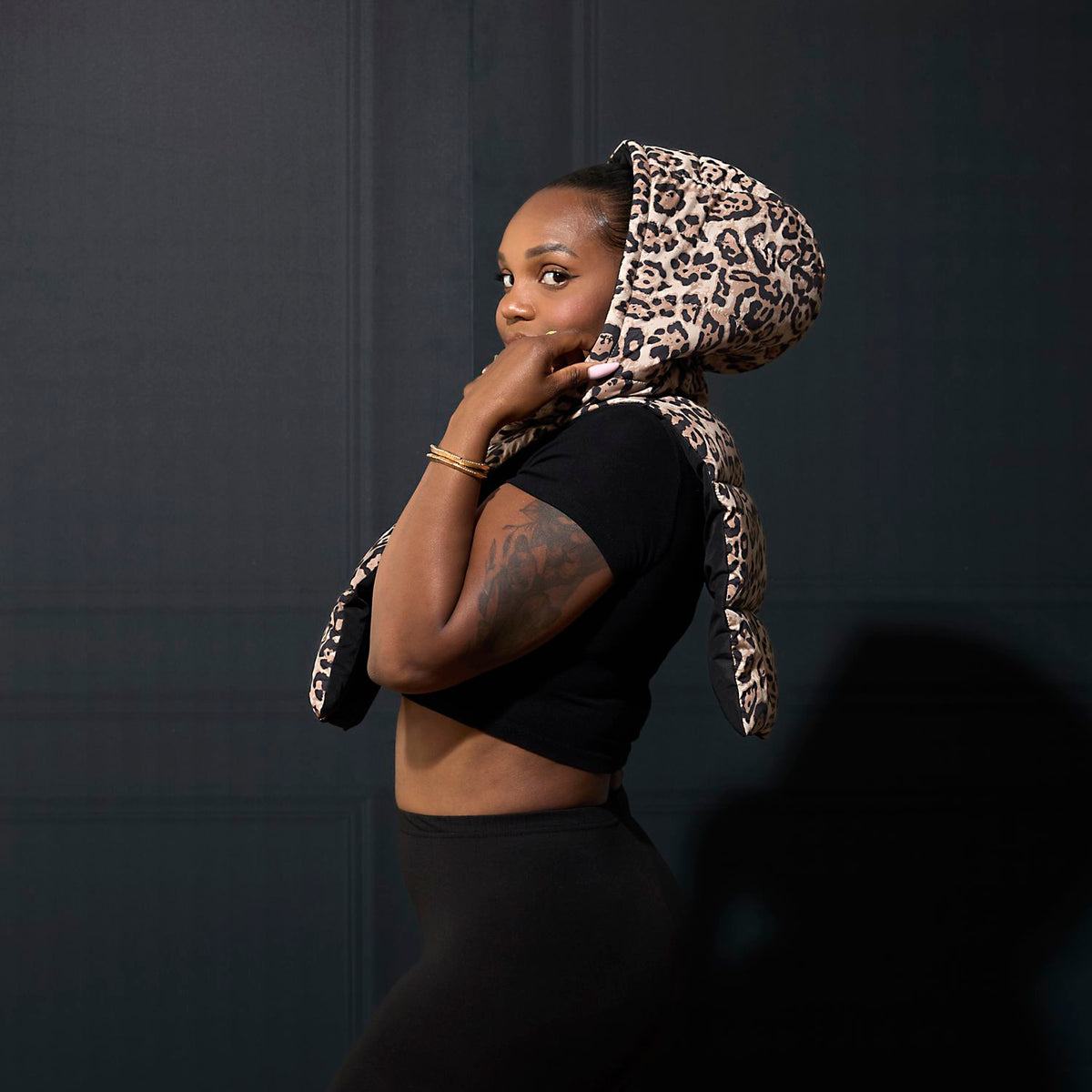 CAPUCHE DOUDOUNE REVERSIBLE LEOPARD