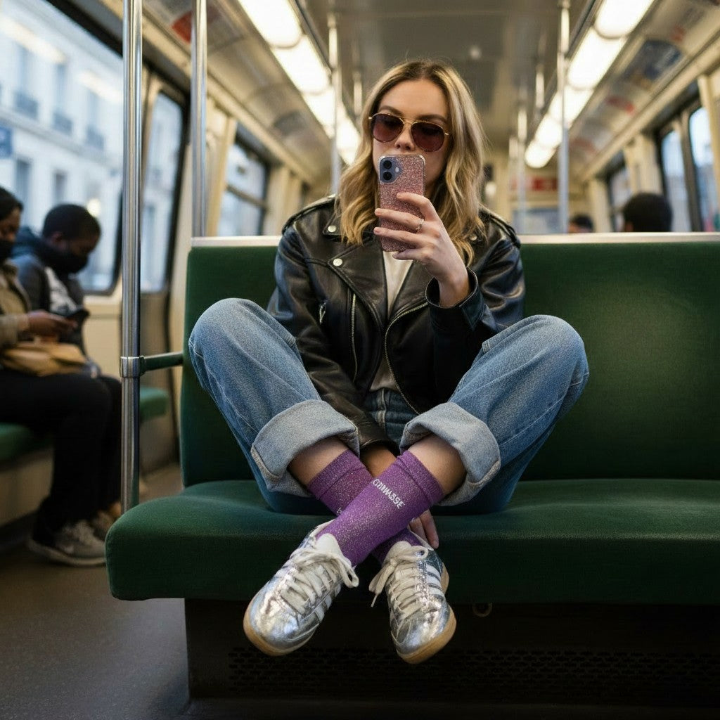 CHAUSSETTES PAILLETTES VIOLETTES CONNASSE