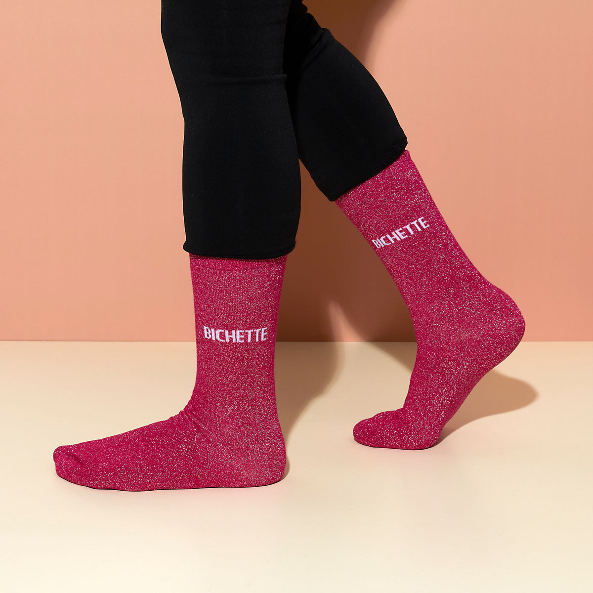 CHAUSSETTES PAILLETTES ROSES BICHETTE