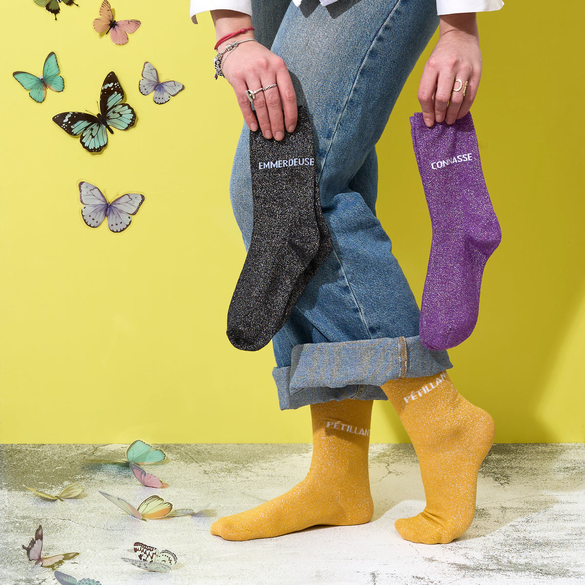 CHAUSSETTES PAILLETTES JAUNES PETILLANTE