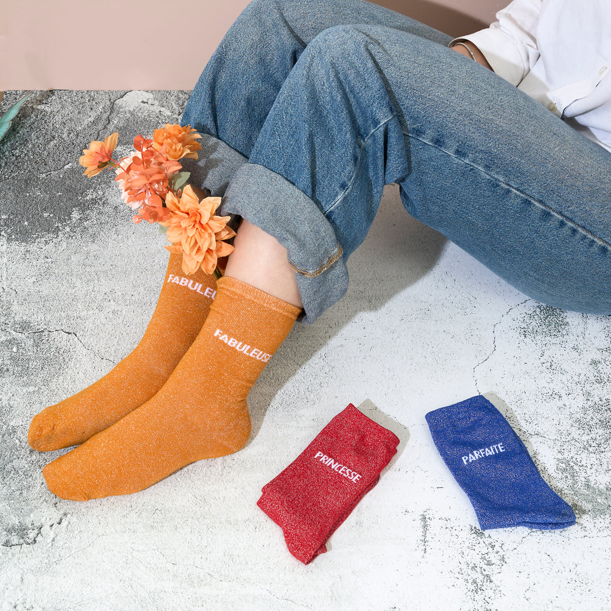 CHAUSSETTES PAILLETTES ORANGES FABULEUSE