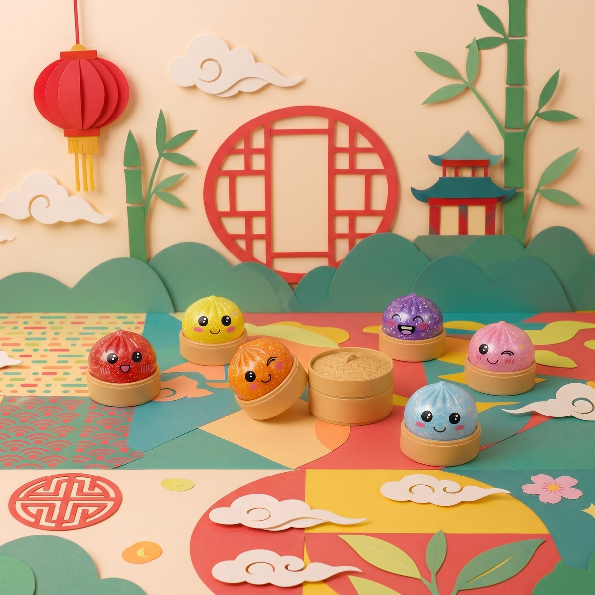 Boîte surprise Blind Box contenant un mini squishy bao glitter à collectionner