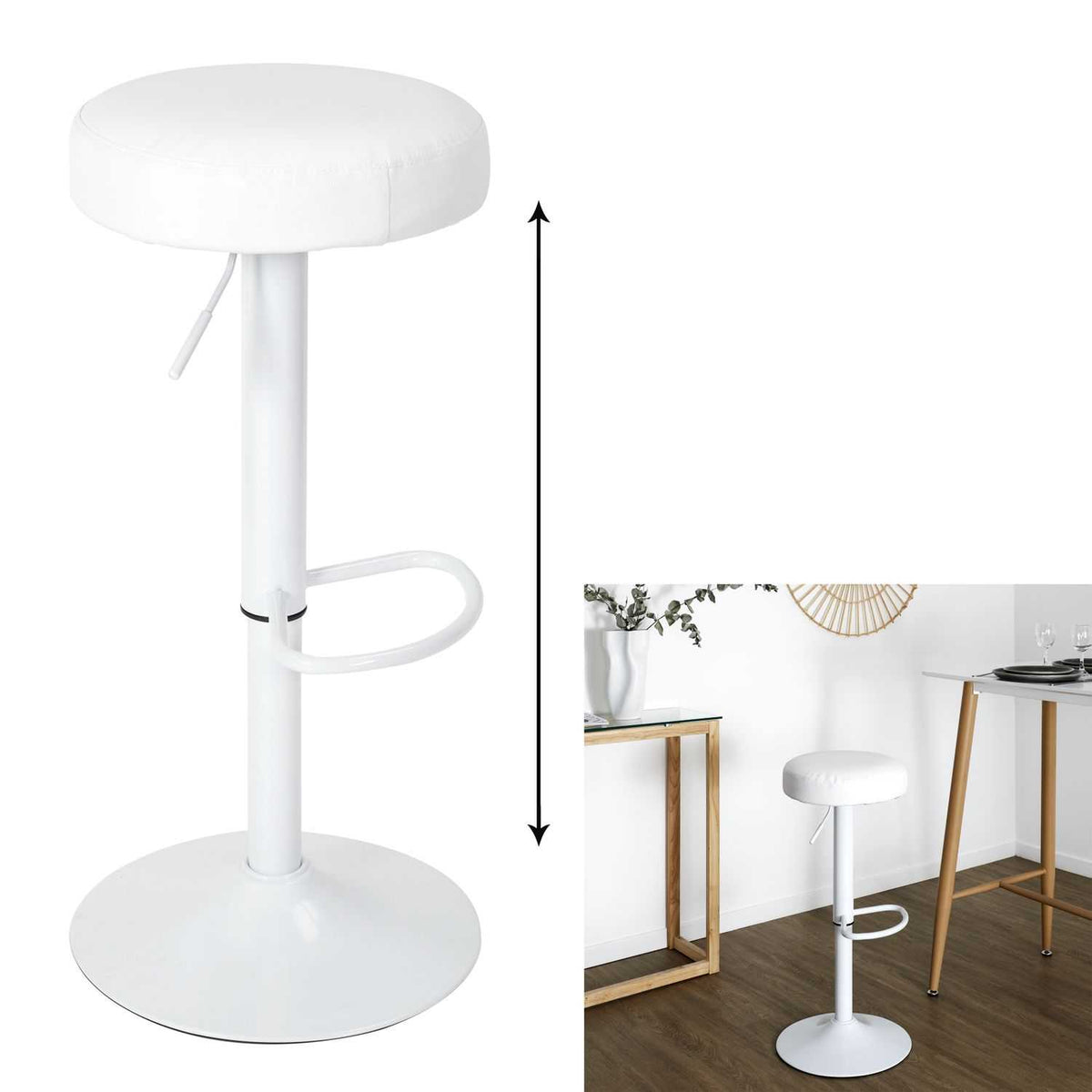 TABOURET DE BAR REGLABLE MUMFORD BLANC - LOT DE 2