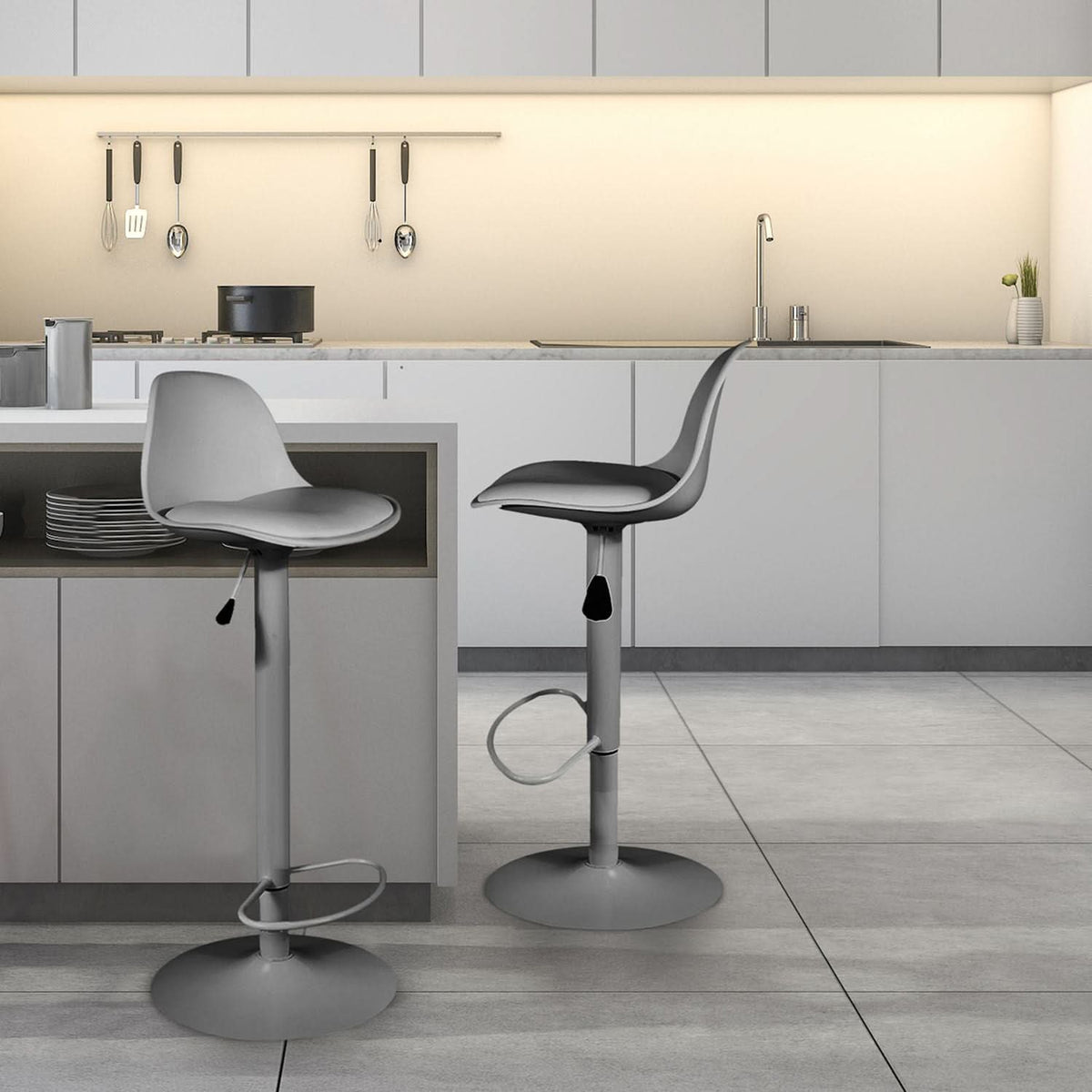 TABOURET DE BAR ISAK GRIS - Lot de 2