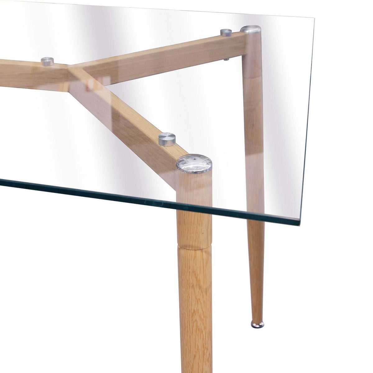 TABLE EN VERRE PIEDS METAL EFFET BOIS 75X115CM