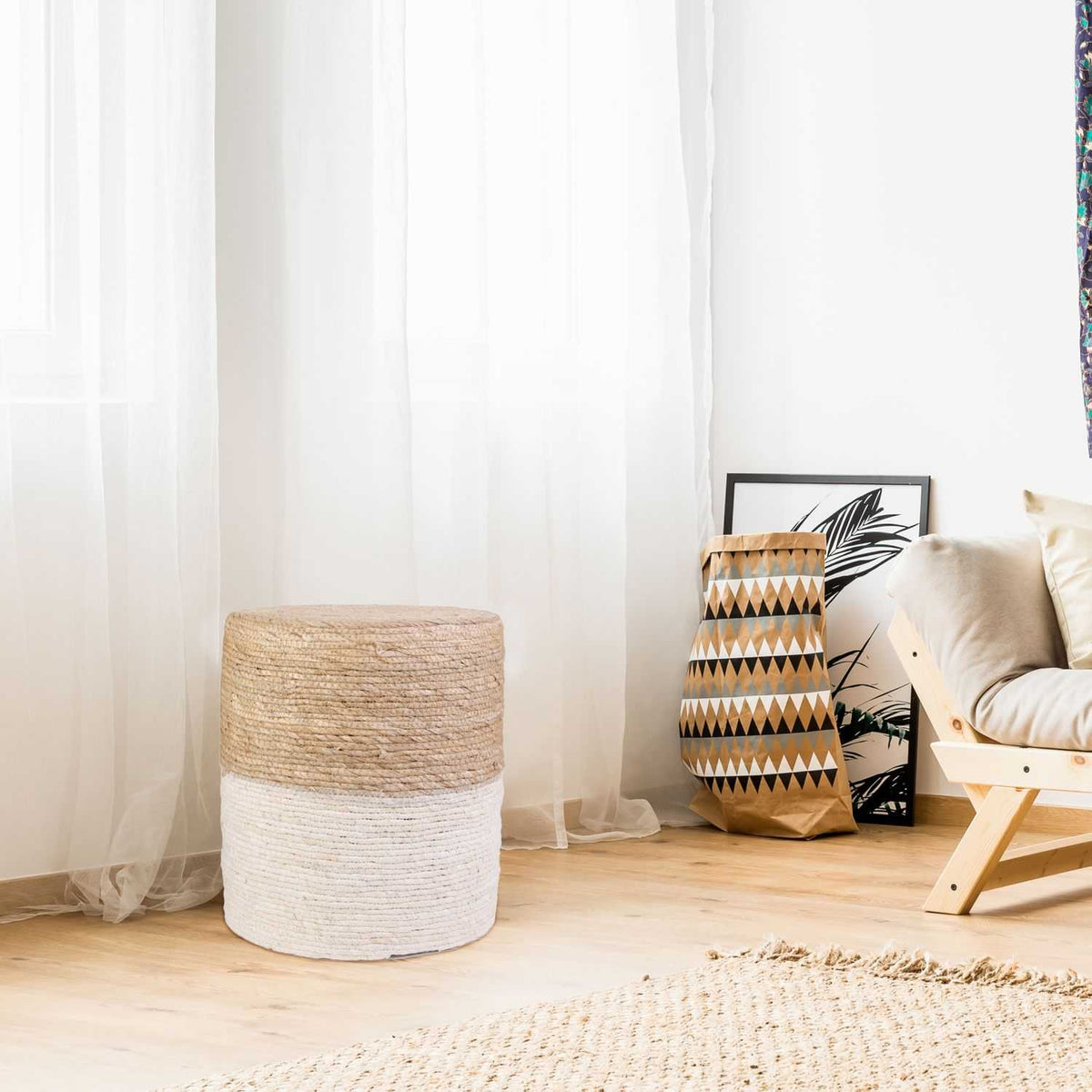 POUF TRESSE BEIGE