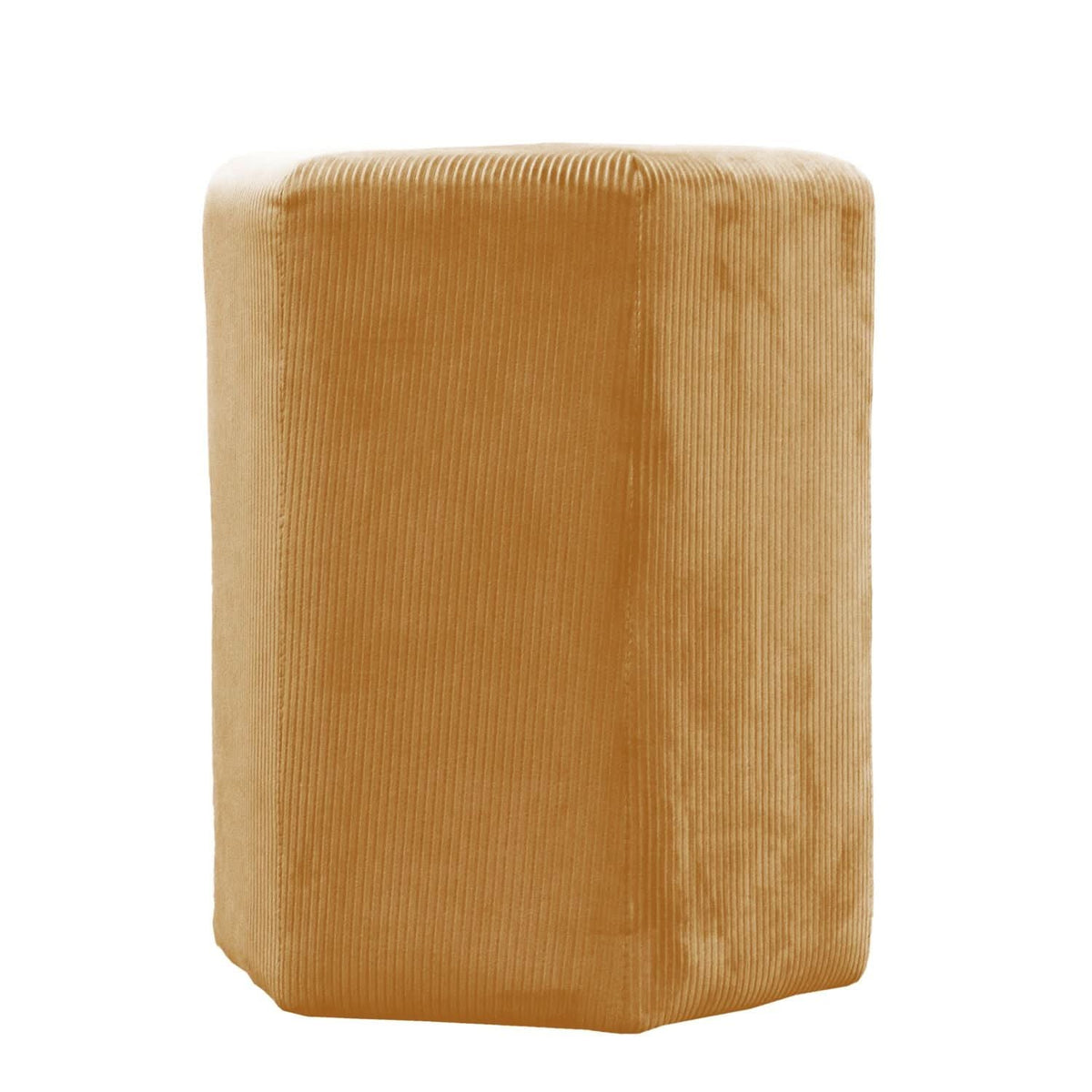 POUF VELOURS COTELE 35CM GIULIA JAUNE MOUTARDE