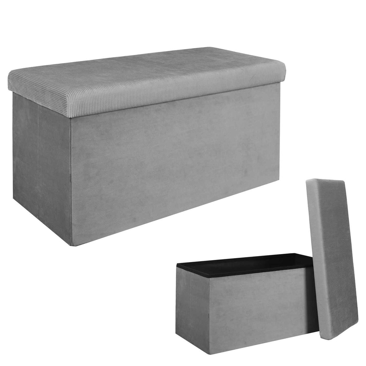 COFFRE BANC PLIABLE VELOURS COTELE GIULIA GRIS