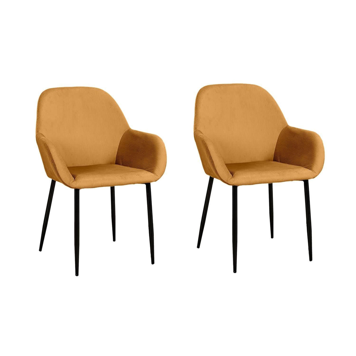 FAUTEUIL GIULIA JAUNE MOUTARDE VELOURS COTELE - Lot de 2
