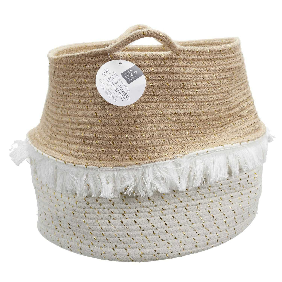 PANIER RANGEMENT A FRANGE ET FIBRE DORE - LOT DE 3