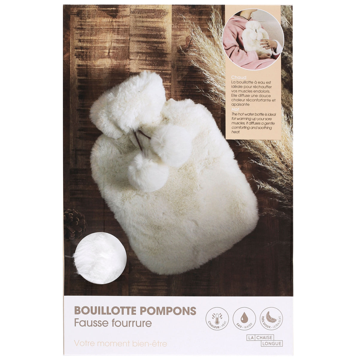 BOUILLOTTE POMPONS FAUSSE FOURRURE