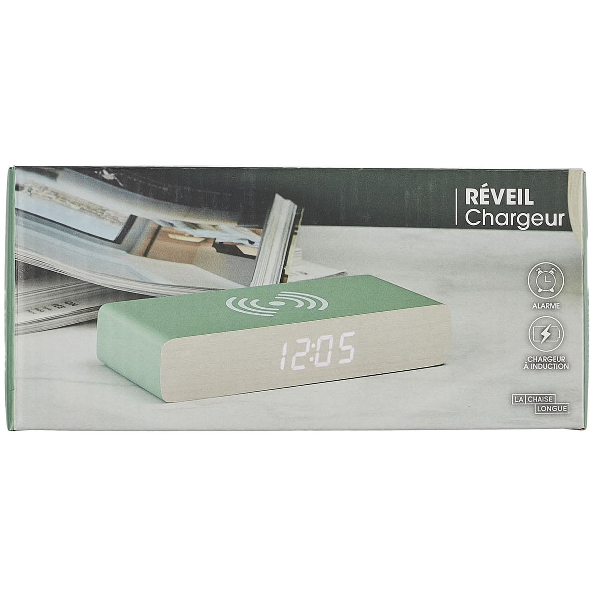 RÉVEIL CHARGEUR BOIS VERT SAUGE