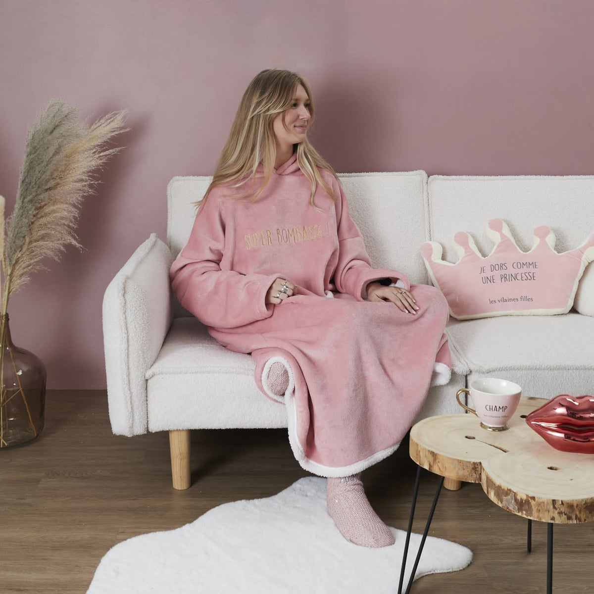 SWEAT PLAID BOMBASSE ROSE