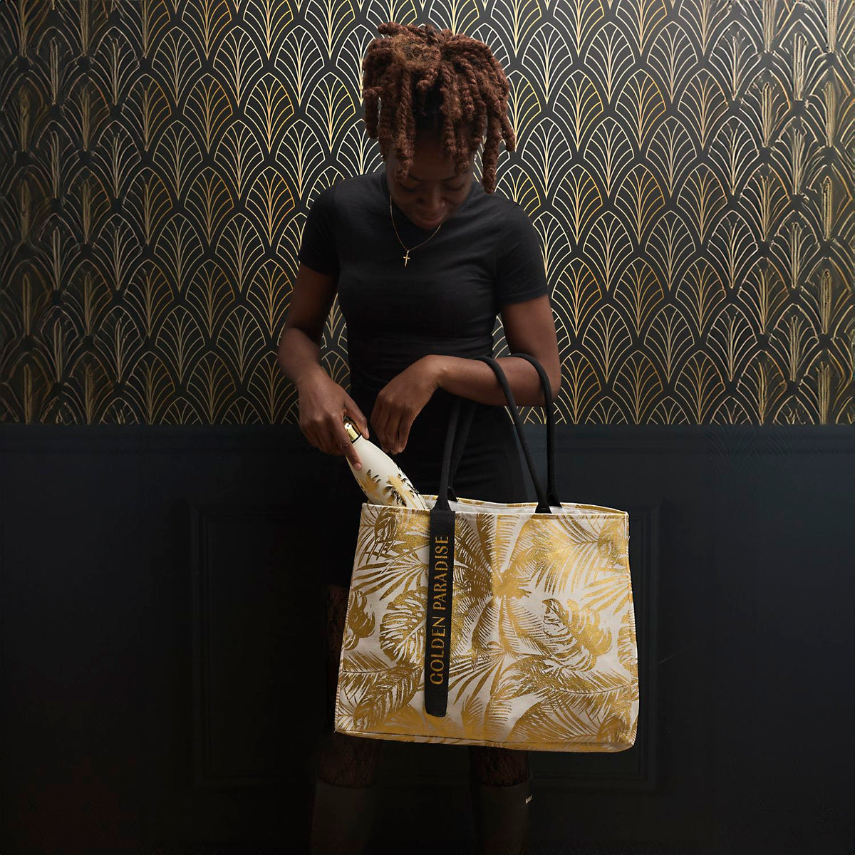 SAC CABAS PALMIER DORE