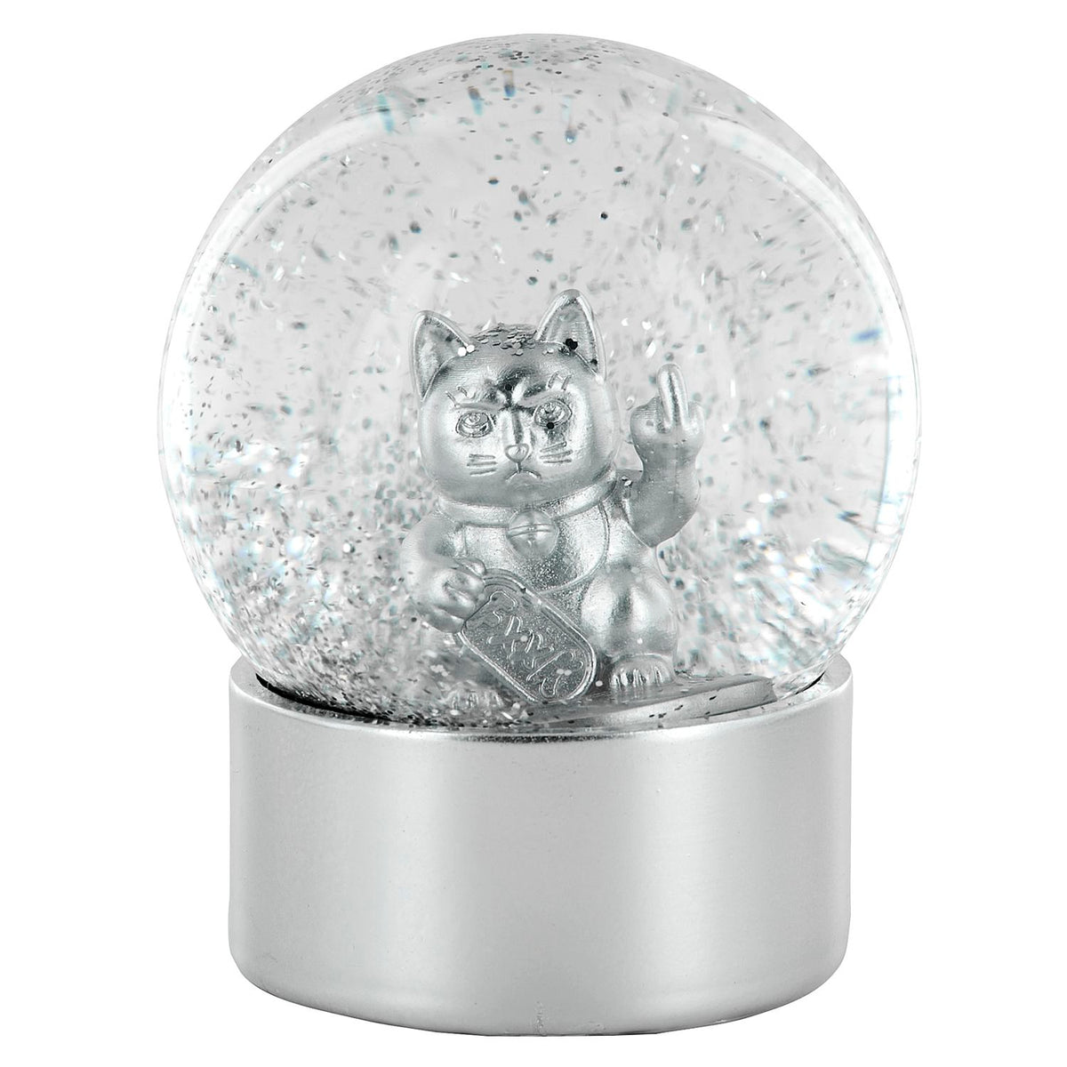 BOULE A NEIGE CHAT F*CK YOU 10 CM ARGENT