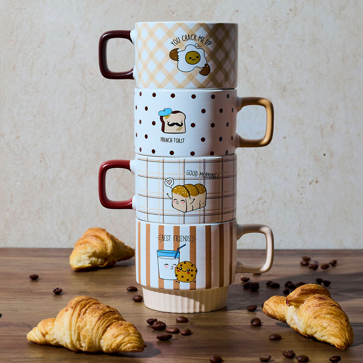 COFFRET 4 TASSES XL EMPILABLES YUMMY BREAKFAST
