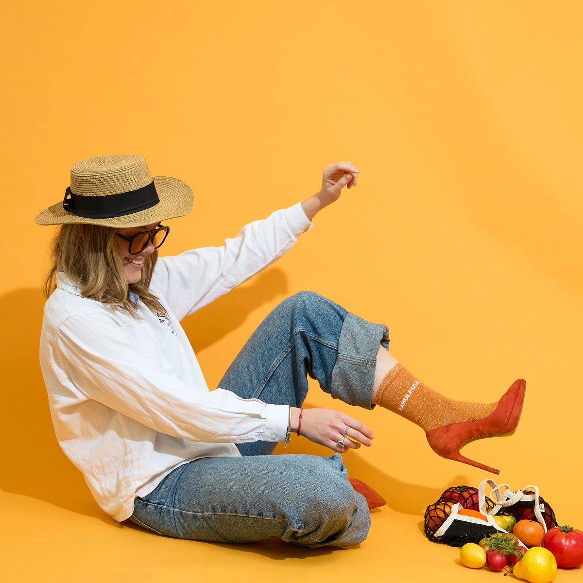 CHAUSSETTES PAILLETTES ORANGES FABULEUSE