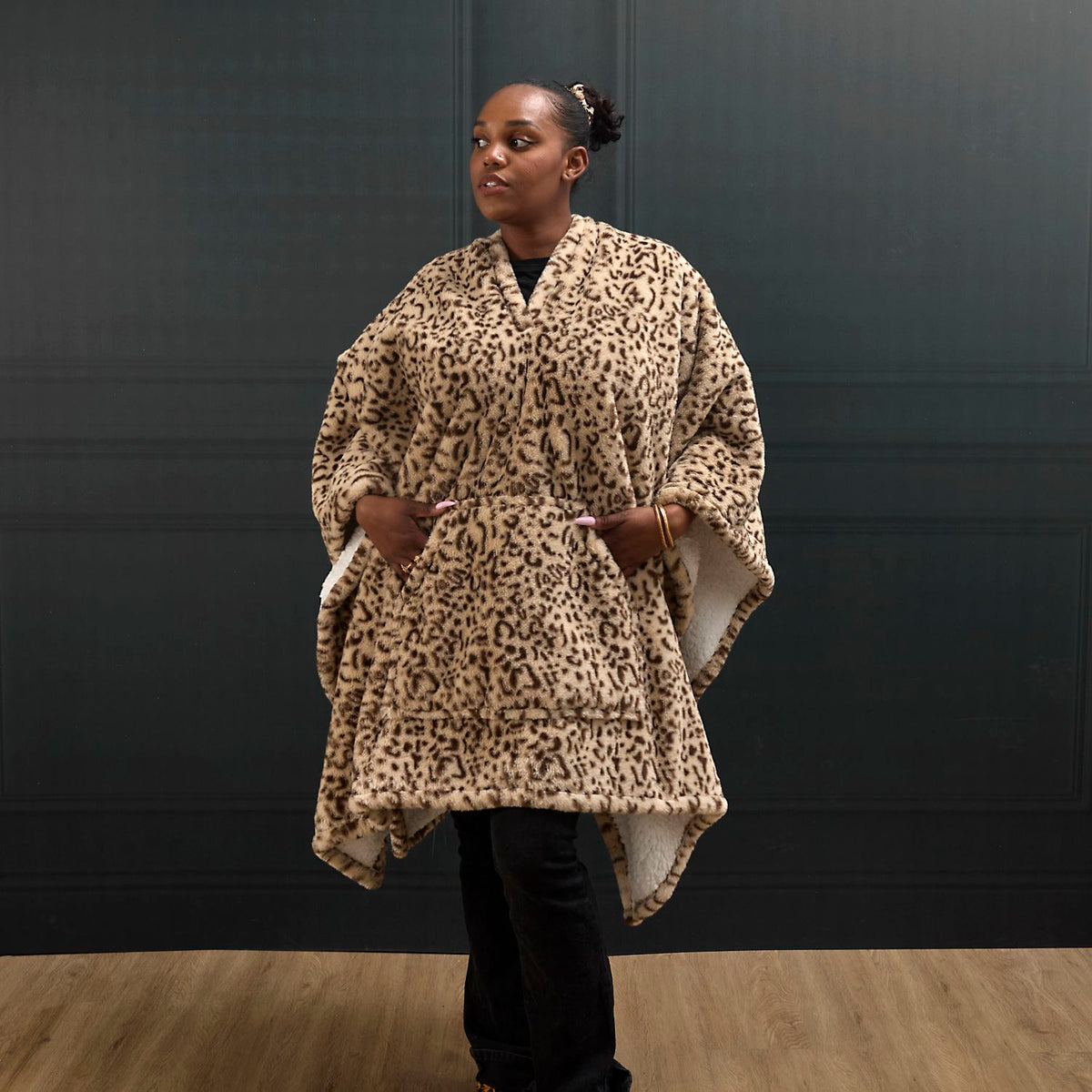 PLAID PONCHO LEOPARD KEILA