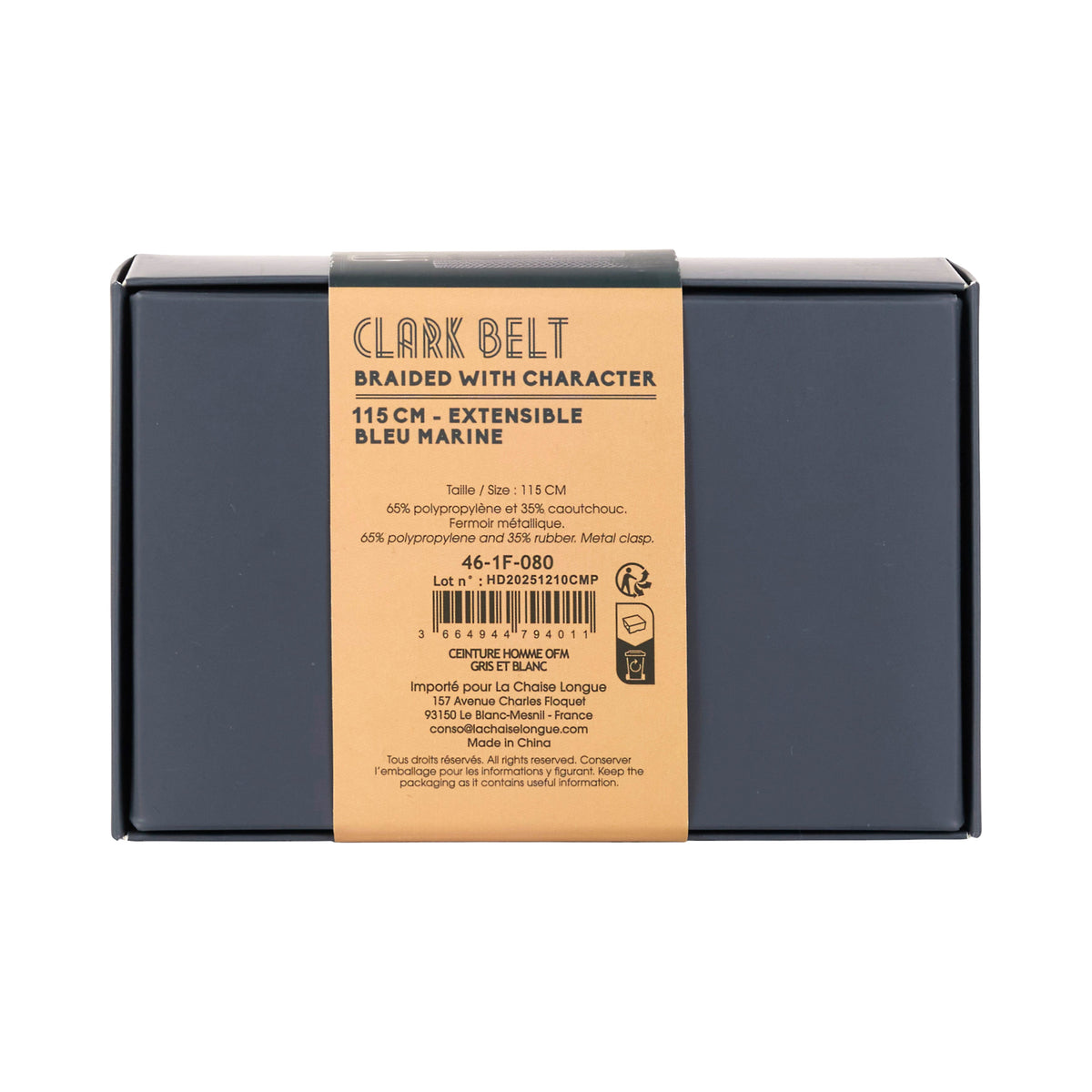 CEINTURE HOMME GRIS ET BLANC