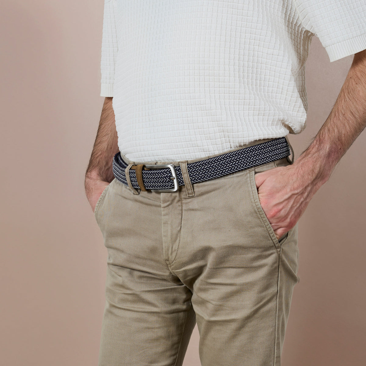 CEINTURE HOMME GRIS ET BLANC