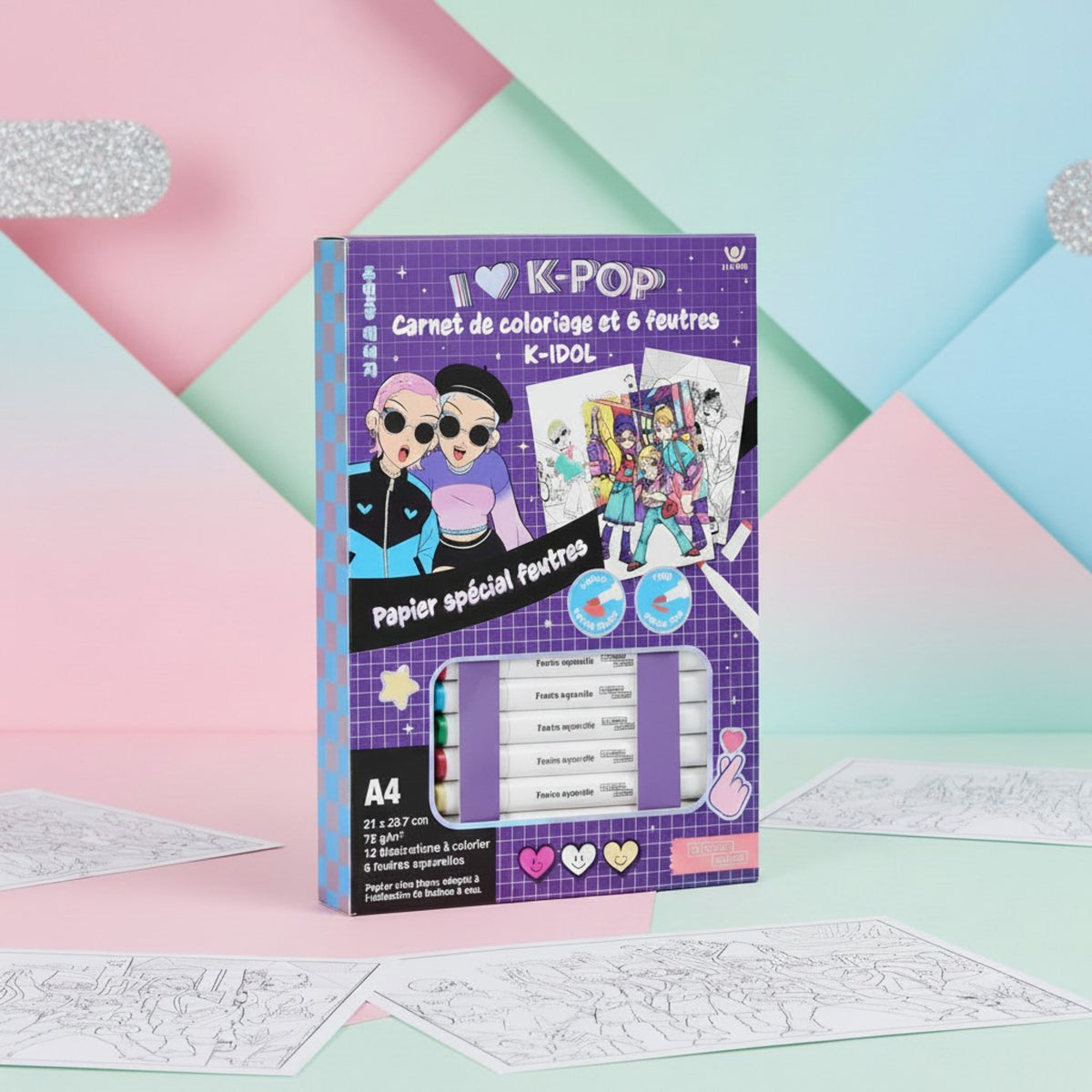CARNET DE COLORIAGE ET FEUTRES K-POP