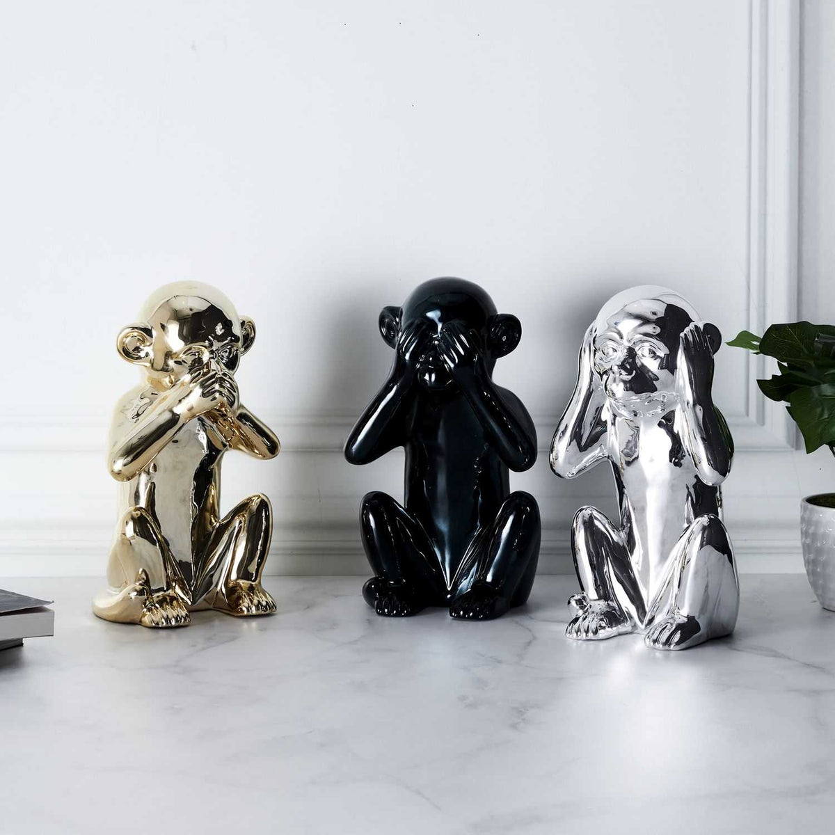 STATUE SINGE ARGENTE H28CM