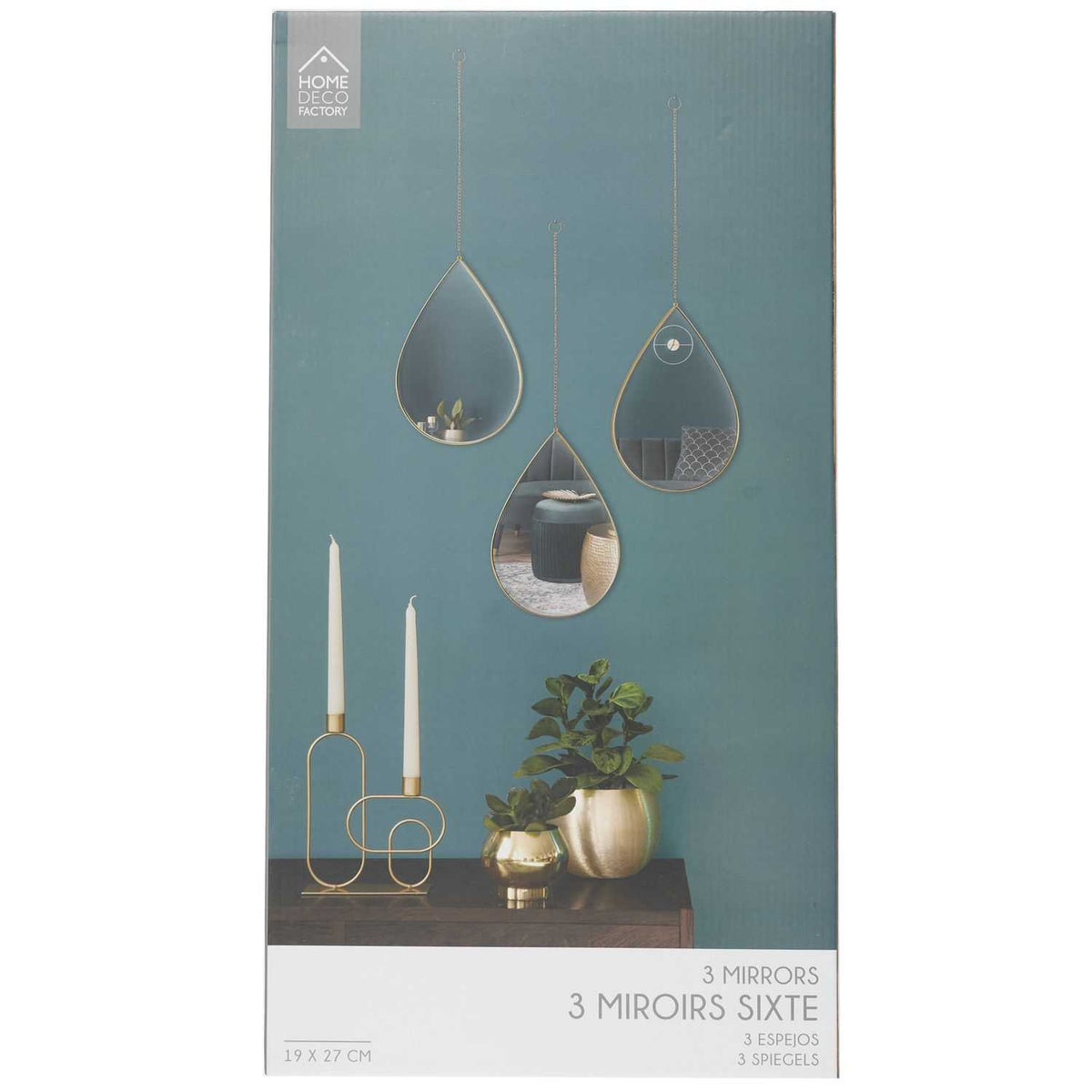 MIROIR DECO GOUTTE SUSPENDU DORE SIXTE -  LOT DE 3