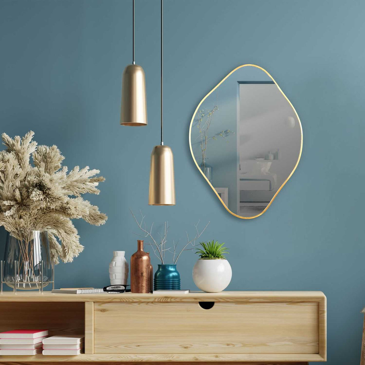 MIROIR DECO CONTOUR DORE LOSANGE H60CM COME