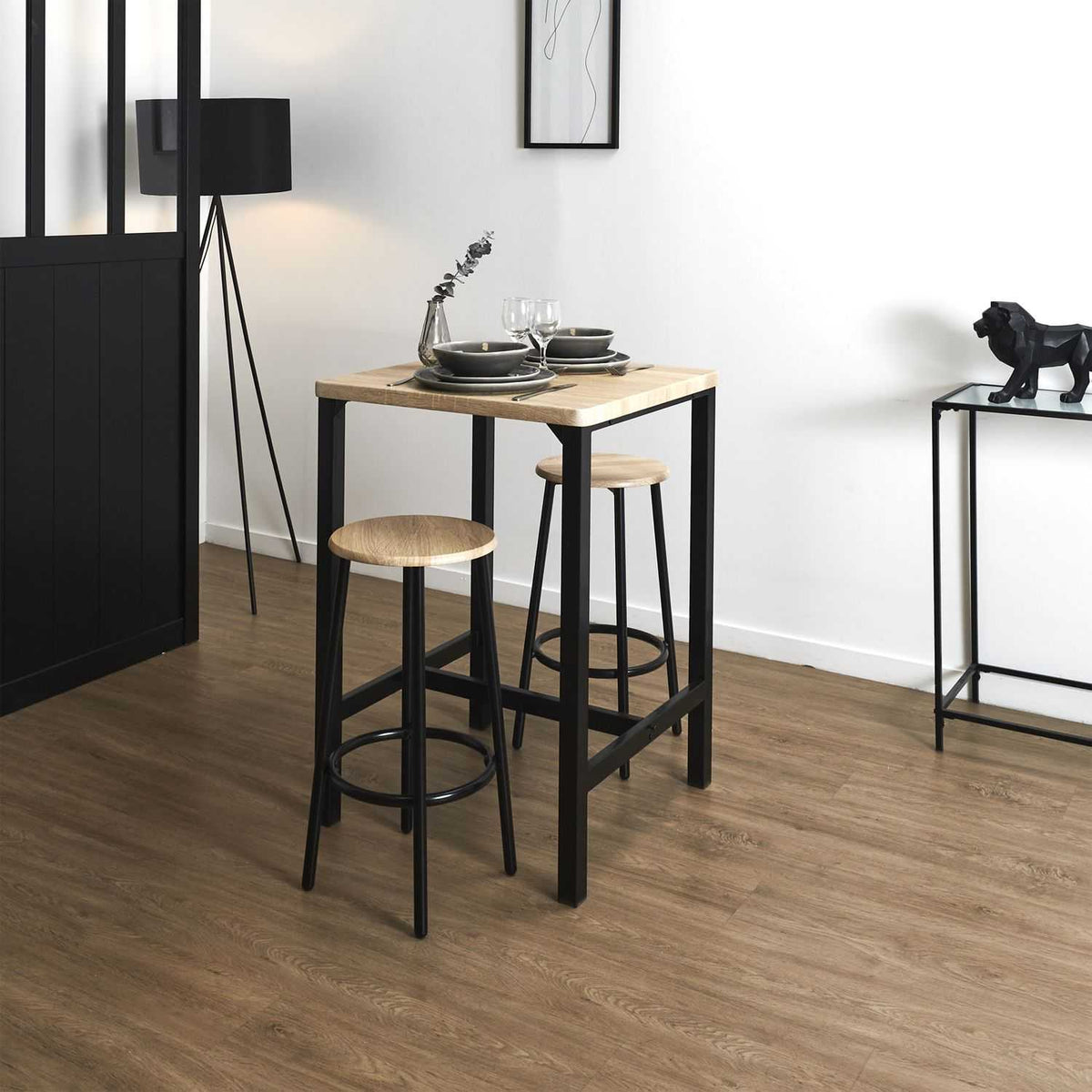 TABLE MANGE DEBOUT ET 2 TABOURETS LOKA