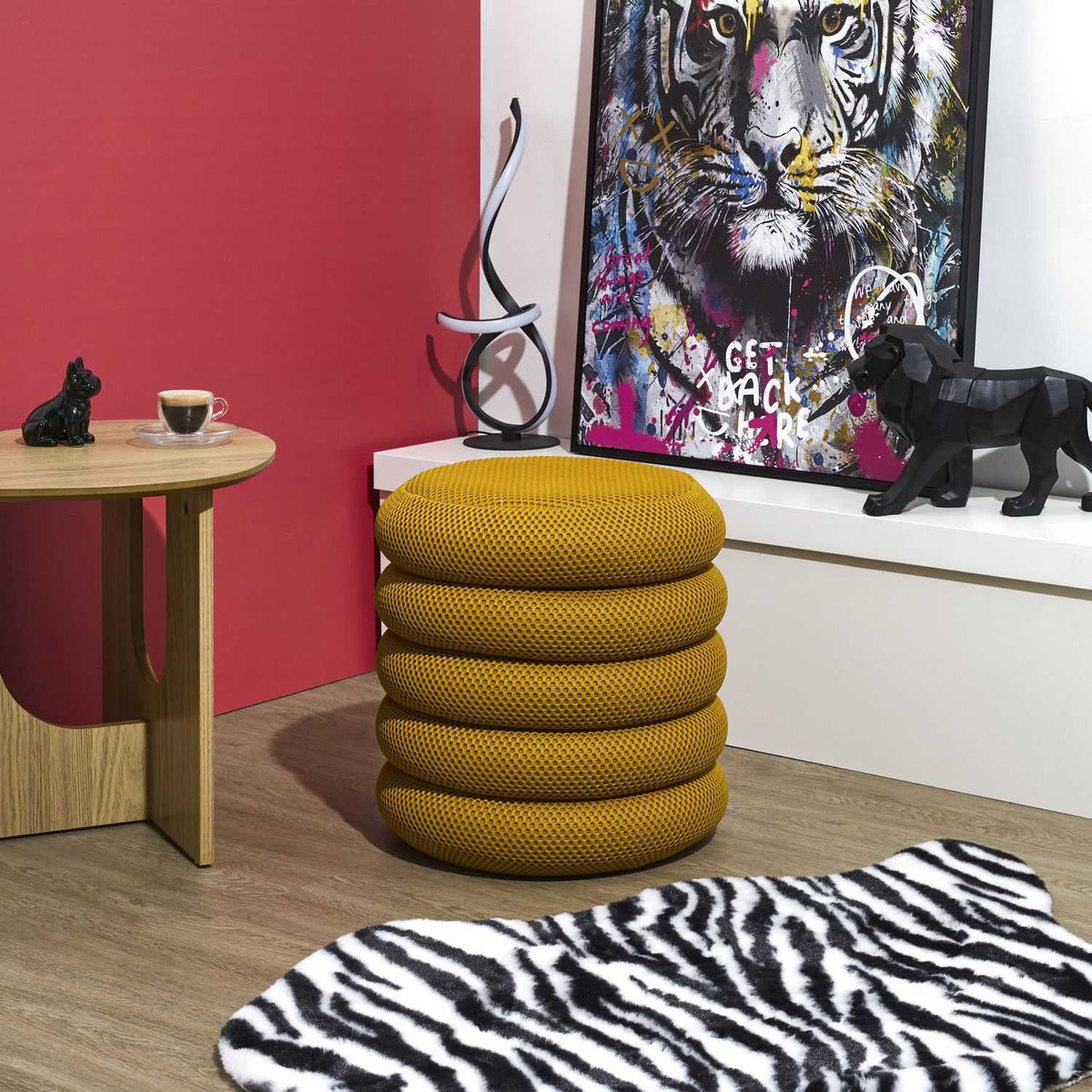 POUF RANGEMENT ATOME JAUNE