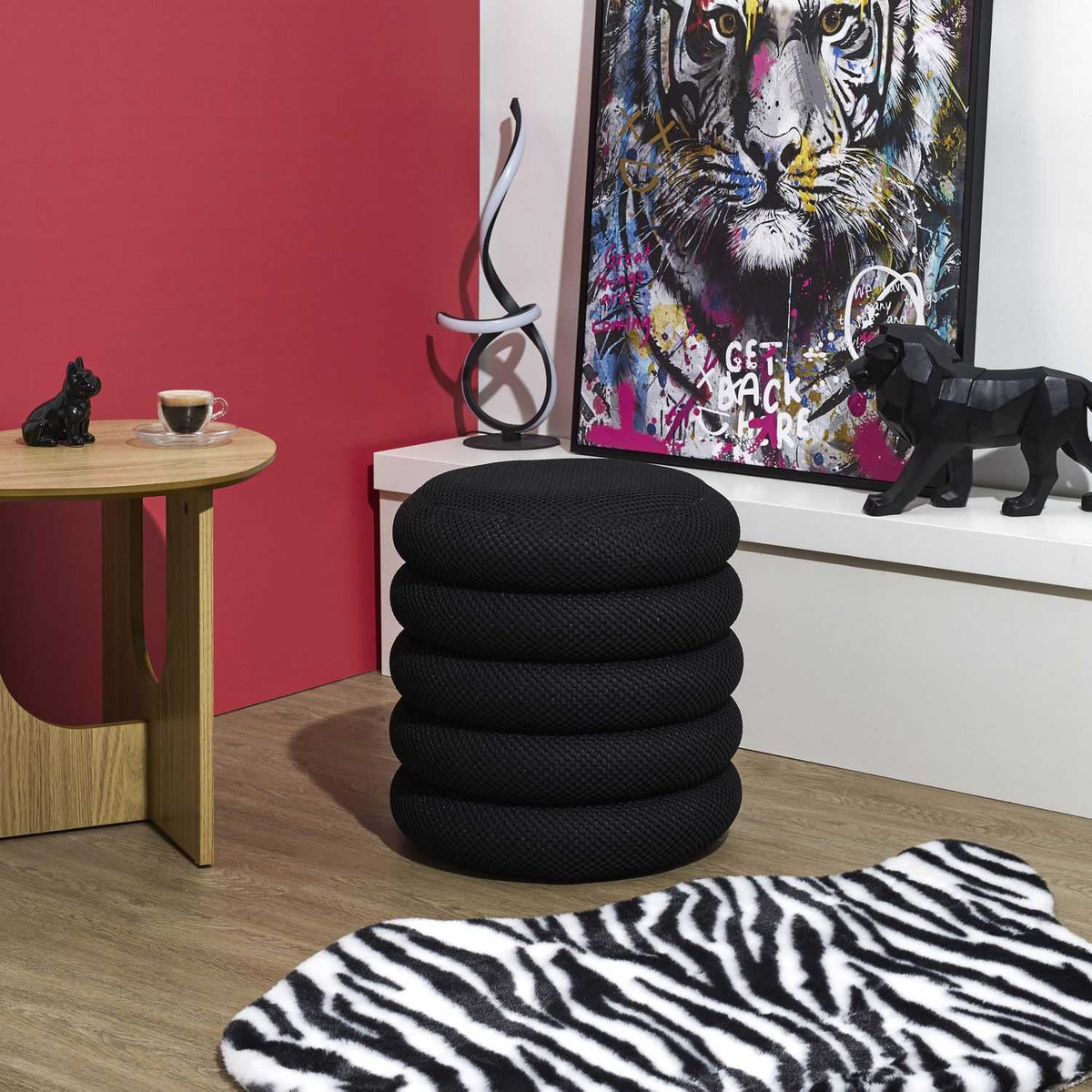 POUF RANGEMENT ATOME NOIR