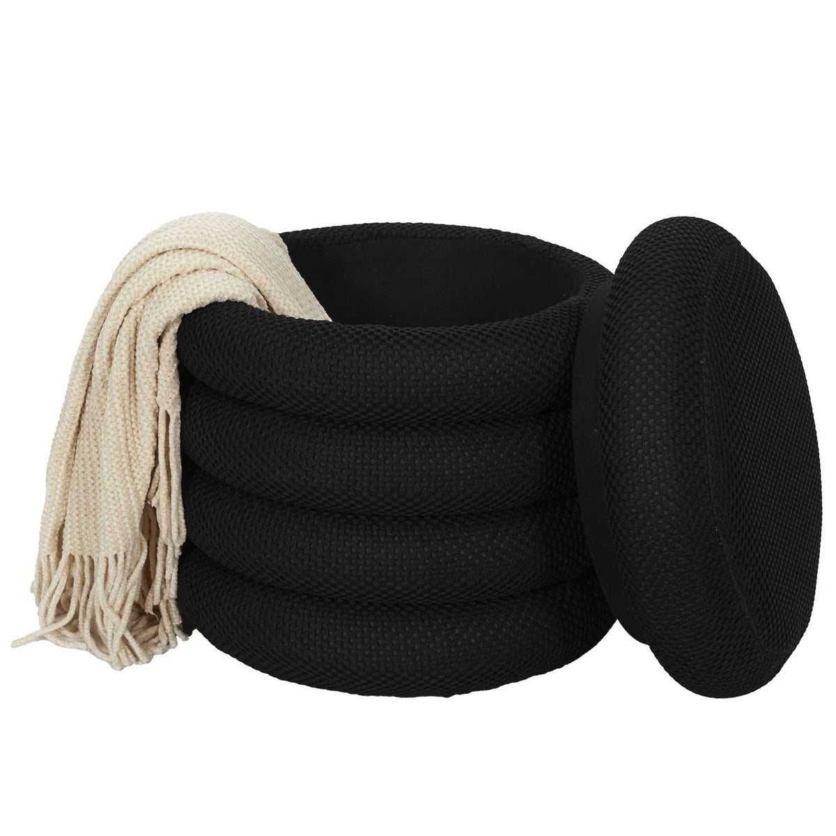 POUF RANGEMENT ATOME NOIR