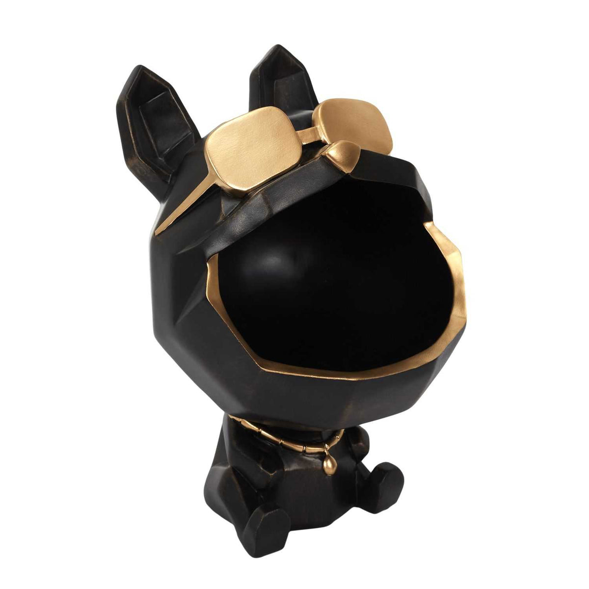 SCULPTURE CHIEN A LUNETTES NOIR VIDE POCHE