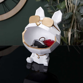 SCULPTURE CHIEN A LUNETTES BLANC VIDE POCHE