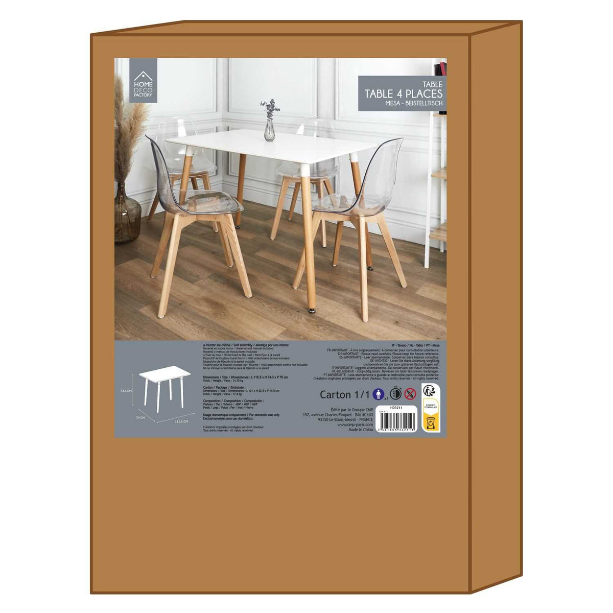 TABLE DE REPAS BLANCHE 115X75CM