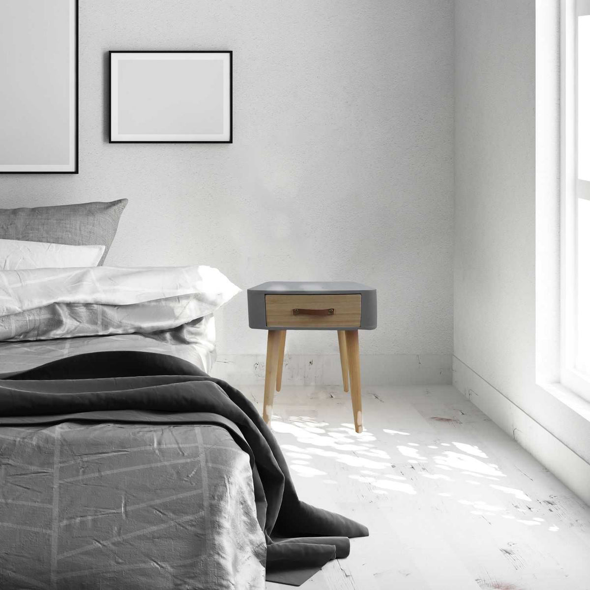 CHEVET GRIS 1 TIROIR EN BOIS