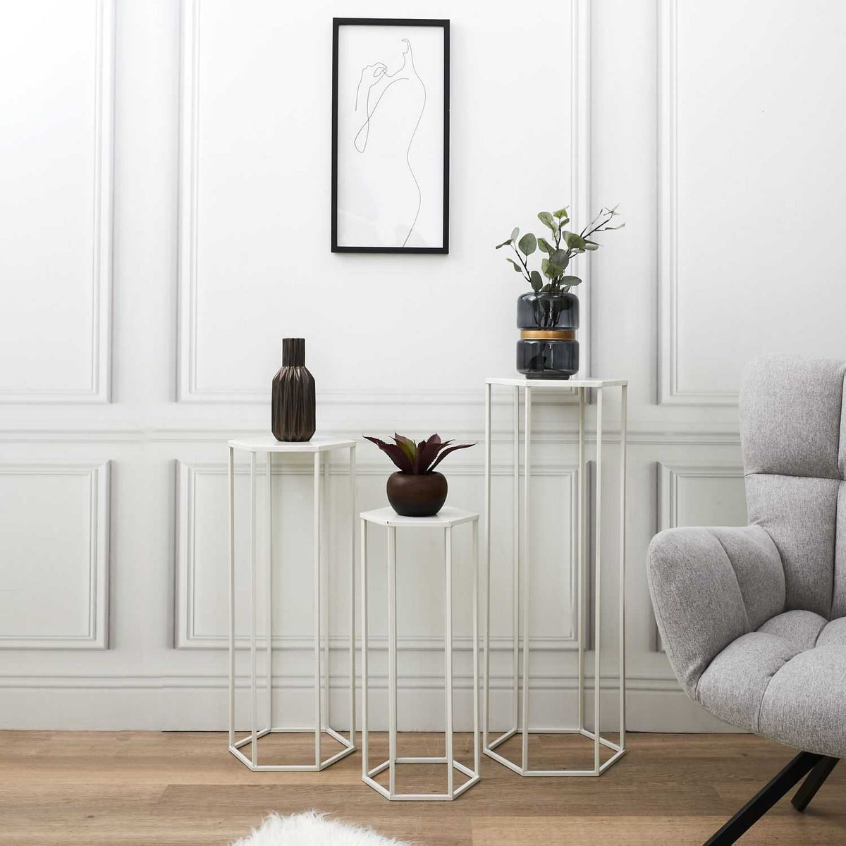 SELLETTE GIGOGNE METAL BLANC -  LOT DE 3