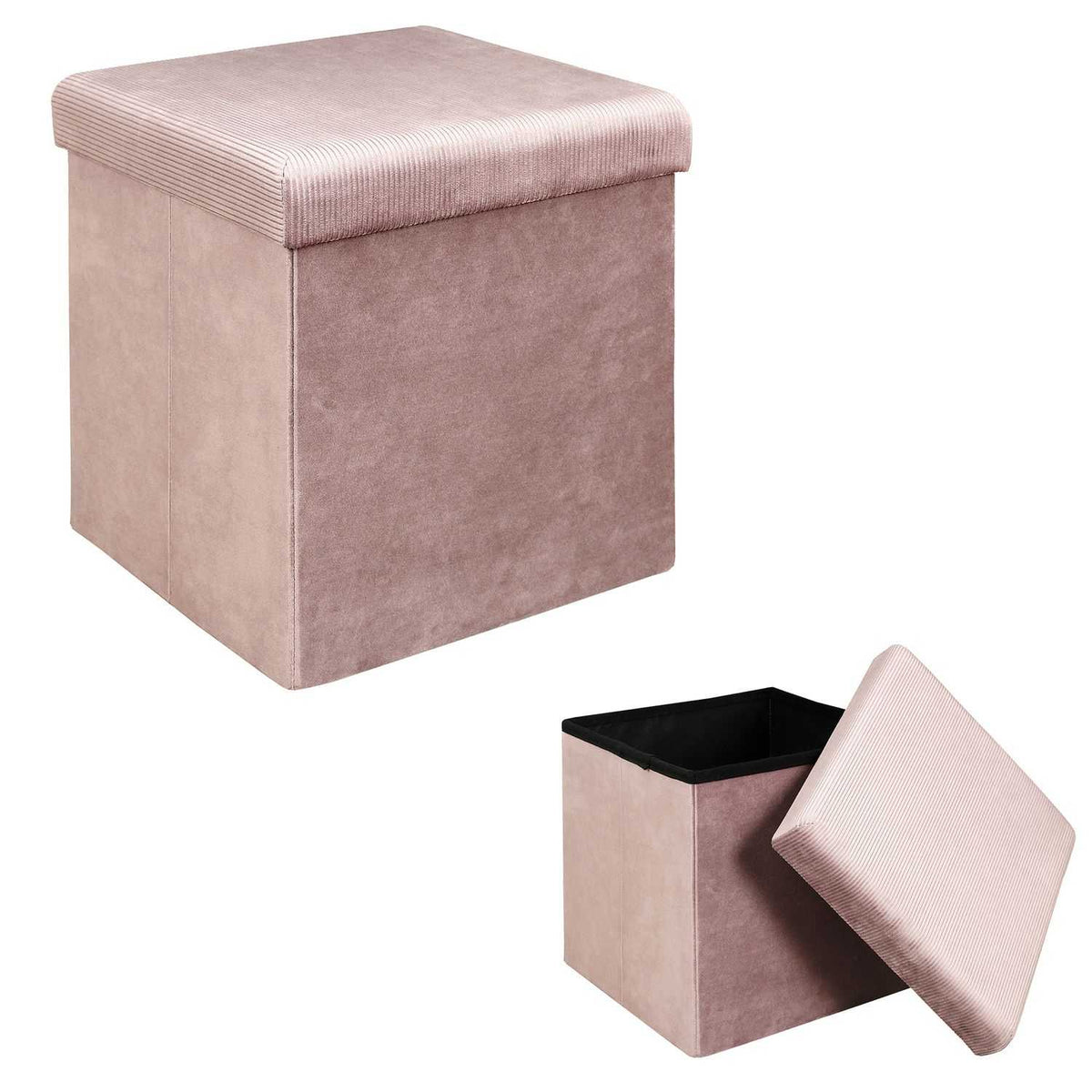 COFFRE POUF PLIABLE VELOURS COTELE GIULIA ROSE