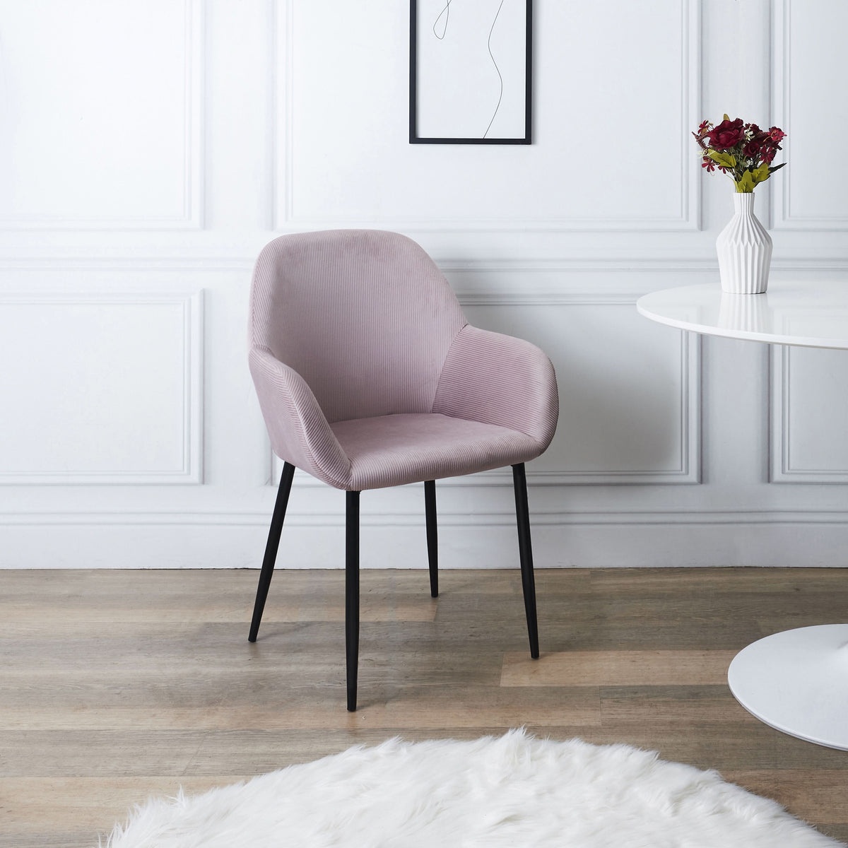 FAUTEUIL GIULIA ROSE VELOURS COTELE - Lot de 2