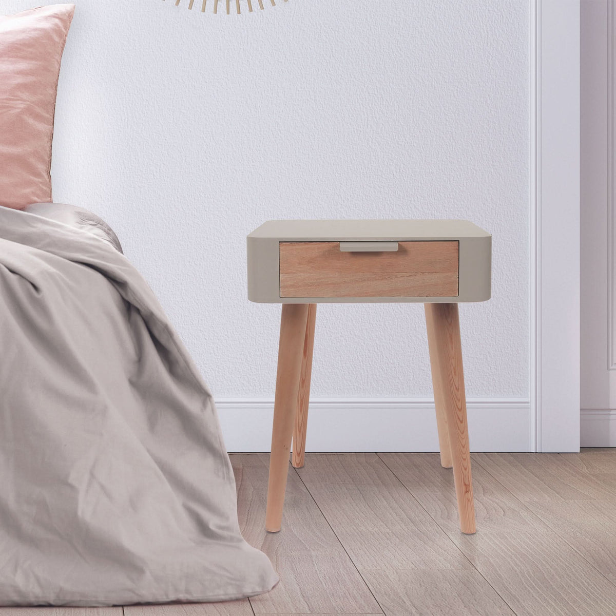 CHEVET 1 TIROIR EN BOIS TAUPE