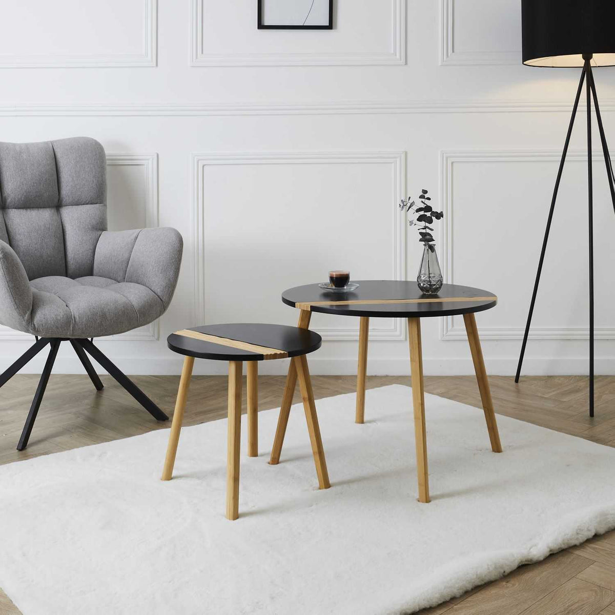 TABLE GIGOGNE BICOLORE RELIEF NOIR - LOT DE 2