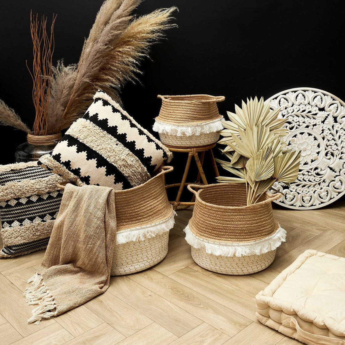 PANIER RANGEMENT A FRANGE ET FIBRE DORE -  LOT DE 3