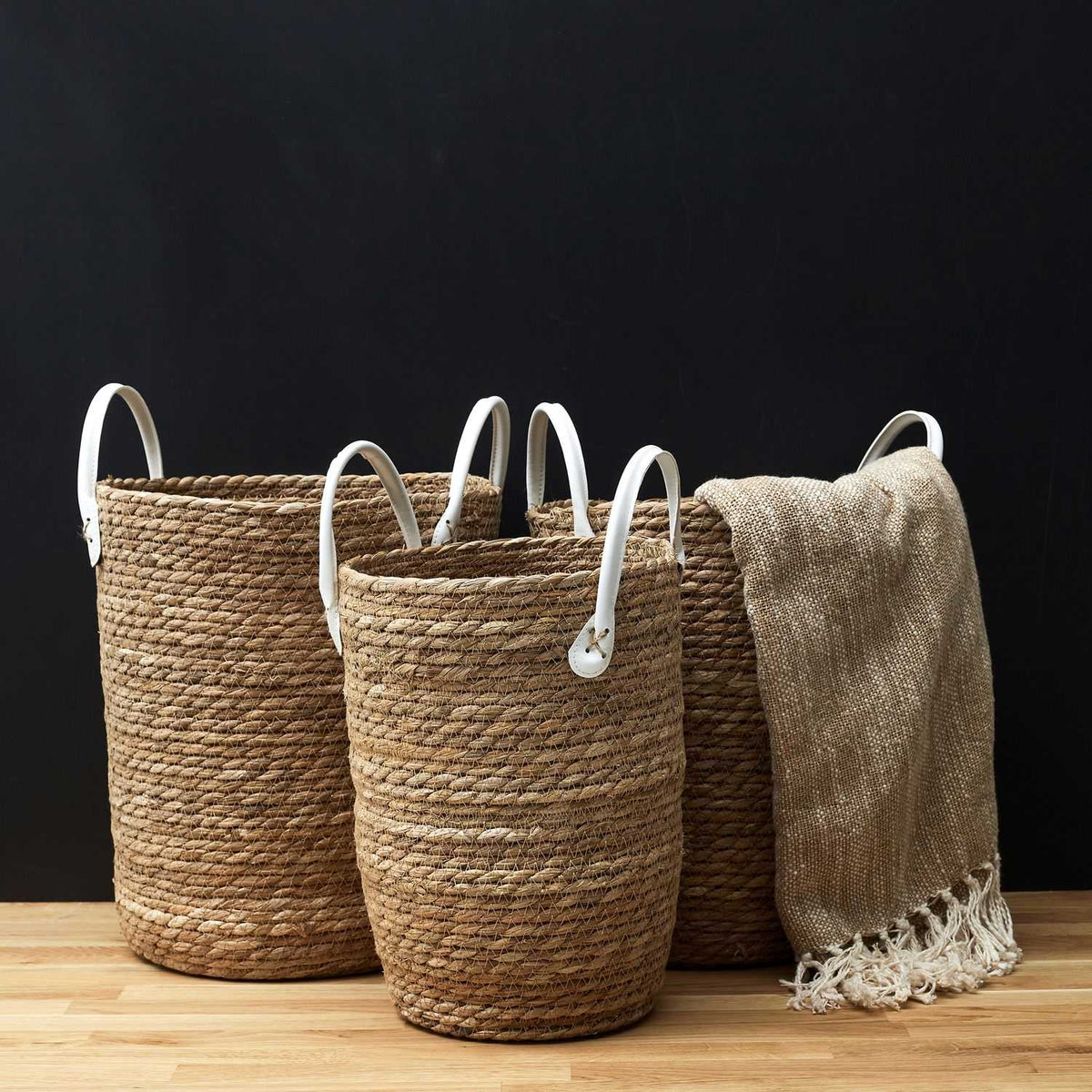 PANIER TRESSE ANSES SIMILI -  LOT DE 3