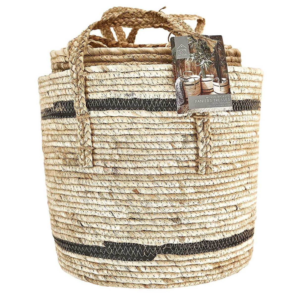PANIER BICOLORE FIBRE DE MAIS -  LOT DE 3