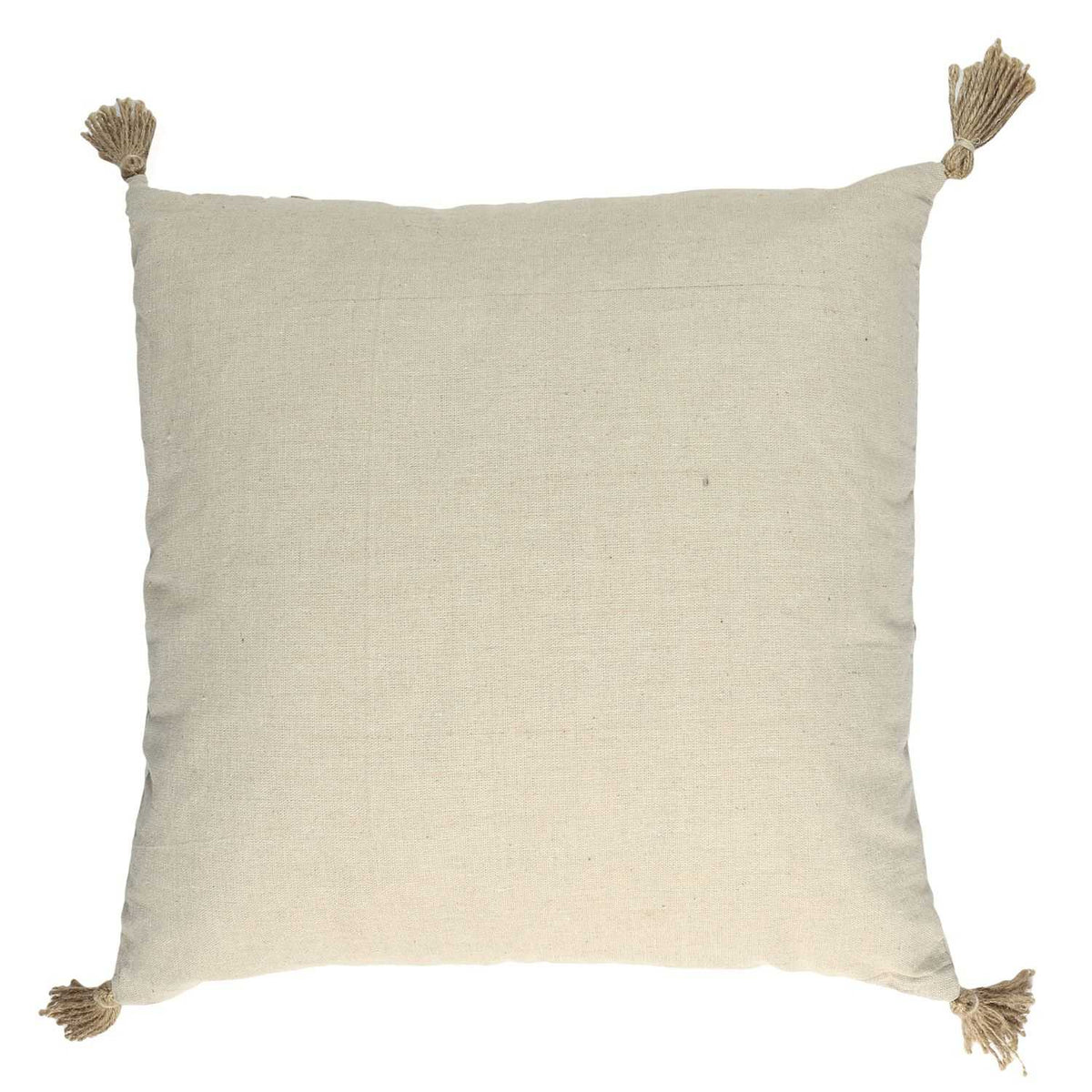 COUSSIN BEIGE ET BLANC A POMPONS 40X40CM