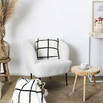 COUSSIN SHERPA BLANC CARREAUX NOIR 40X40CM