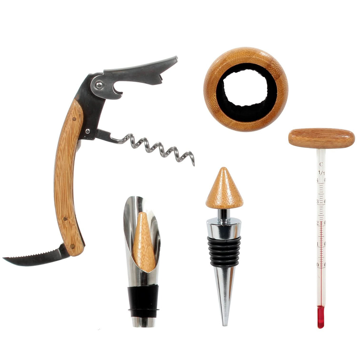 COFFRET FIBRE BOIS NATUREL DE SERVICE VIN 5 PCS