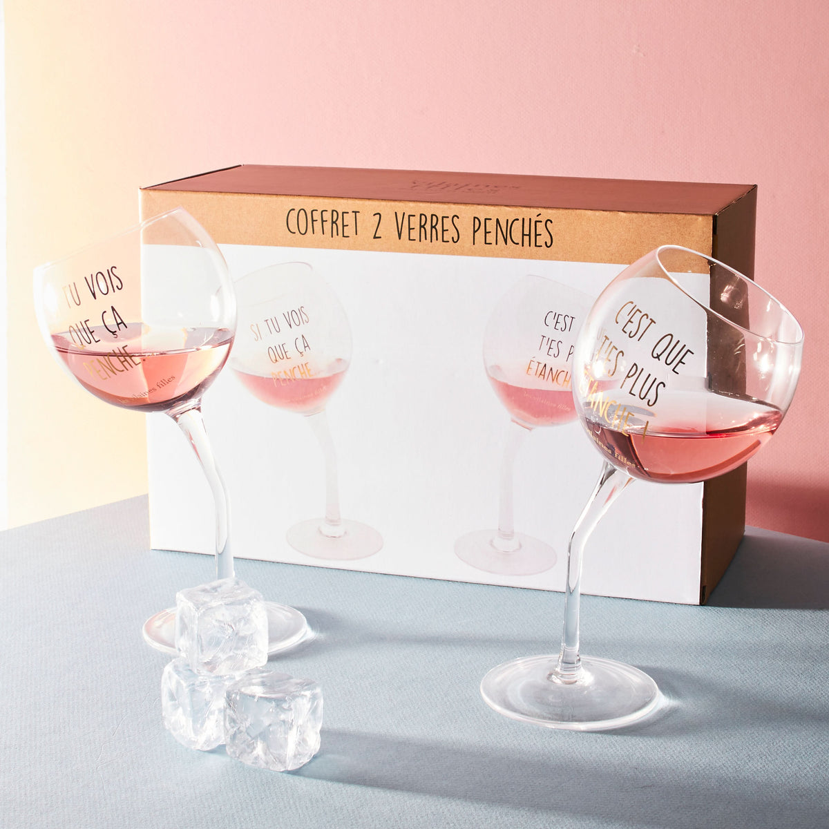 COFFRET 2 VERRES PENCHES DORES
